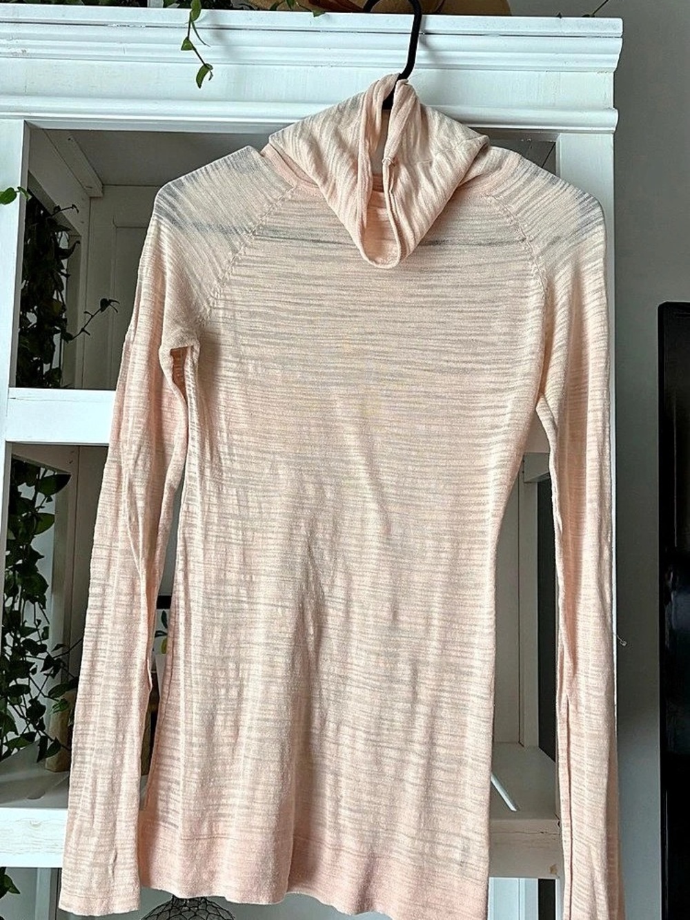 bebe Sheer Cowl Neck Tunic in Peach Size Medium